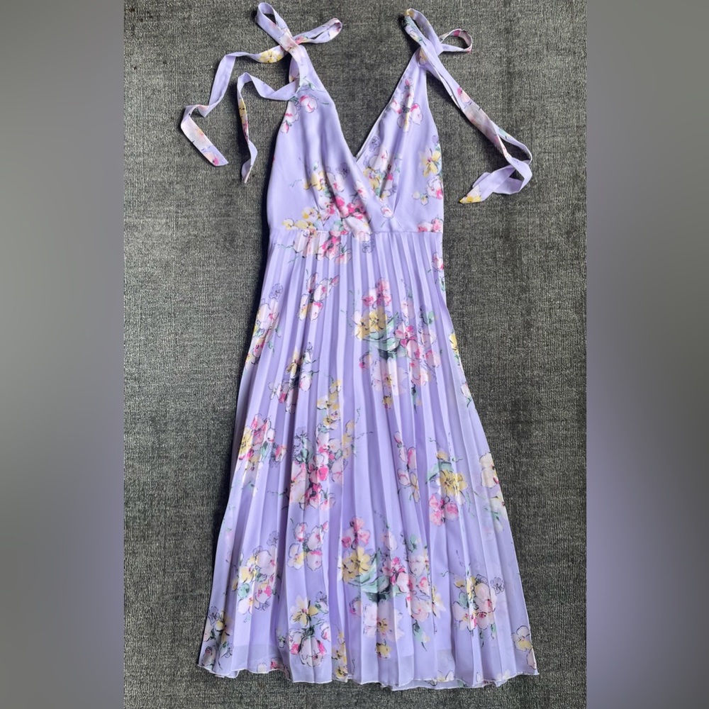 ASOS lavender floral summer midi dress 4 S Small pleated lilac purple